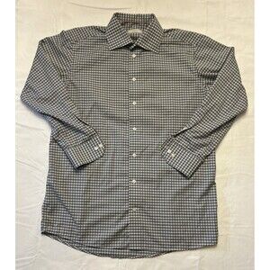 Eton Contemporary Mens Sz 41 16 Grey White Checks Oxford Long Sleeve